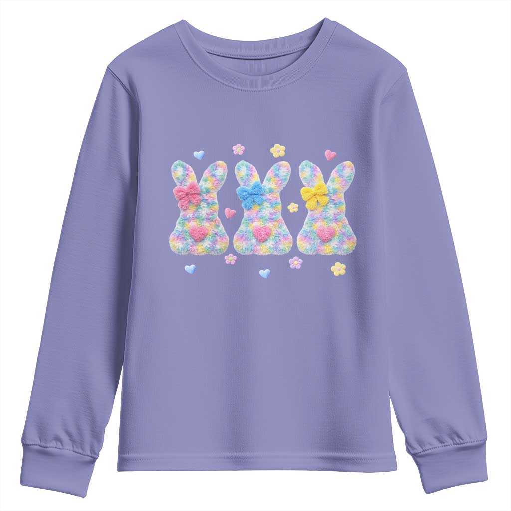 Faux Yarn Easter Bunny Effect Printed Youth Sweatshirt Coquette Aesthetic Gift