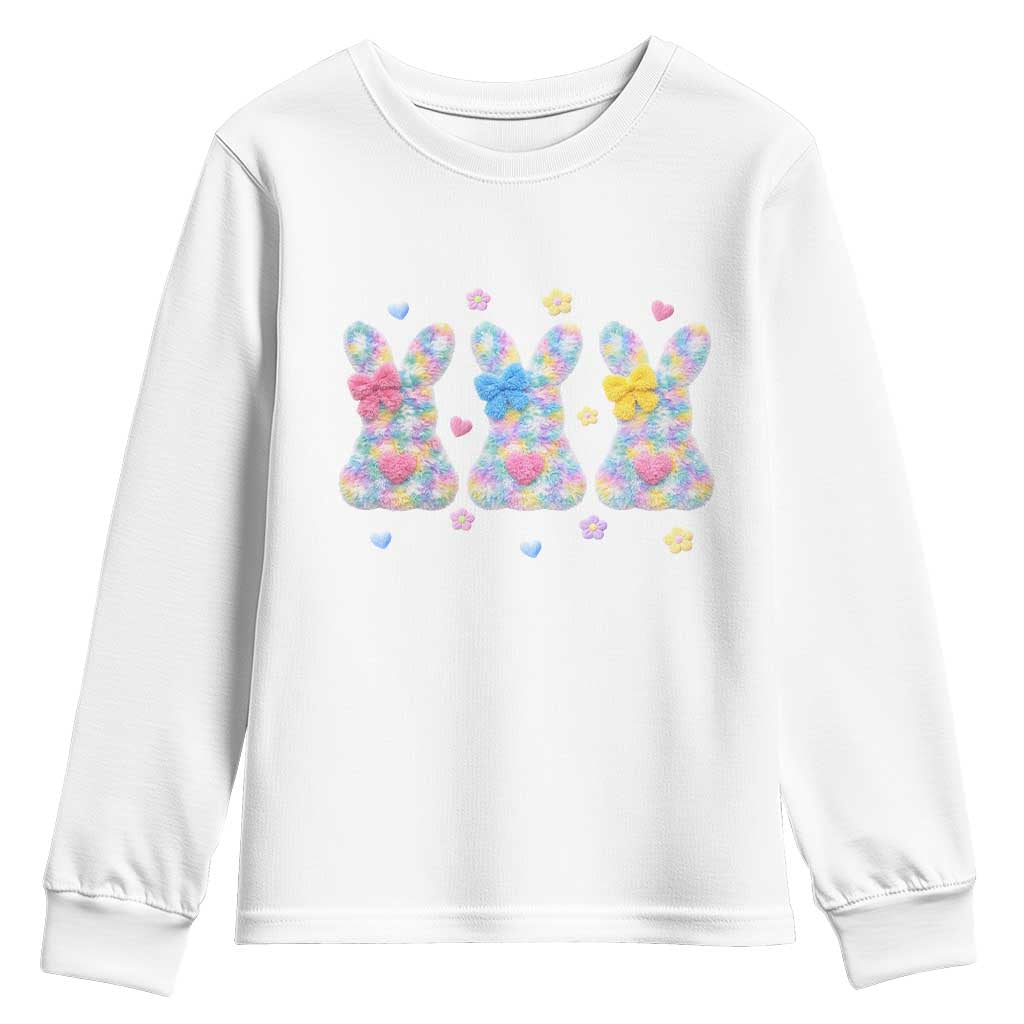 Faux Yarn Easter Bunny Effect Printed Youth Sweatshirt Coquette Aesthetic Gift