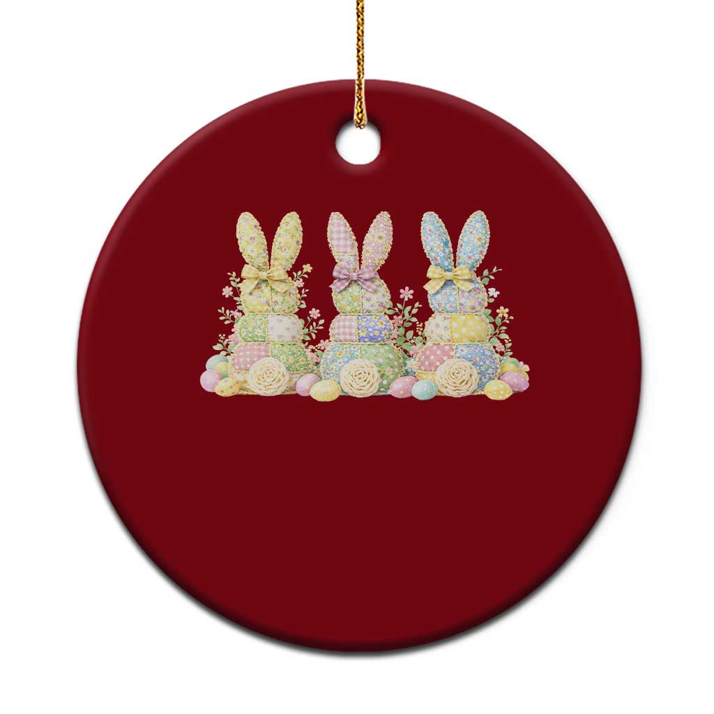 Faux Patchwork Easter Bunny Effect Printed Ceramic Ornament Cottagecore Bunny Gift For Women