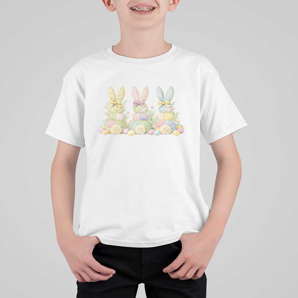 Faux Patchwork Easter Bunny Effect Printed T Shirt For Kid Cottagecore Bunny Gift For Women