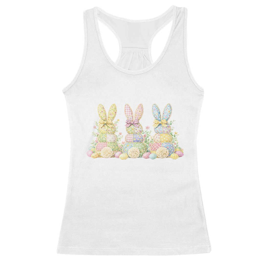 Faux Patchwork Easter Bunny Effect Printed Racerback Tank Top Cottagecore Bunny Gift For Women