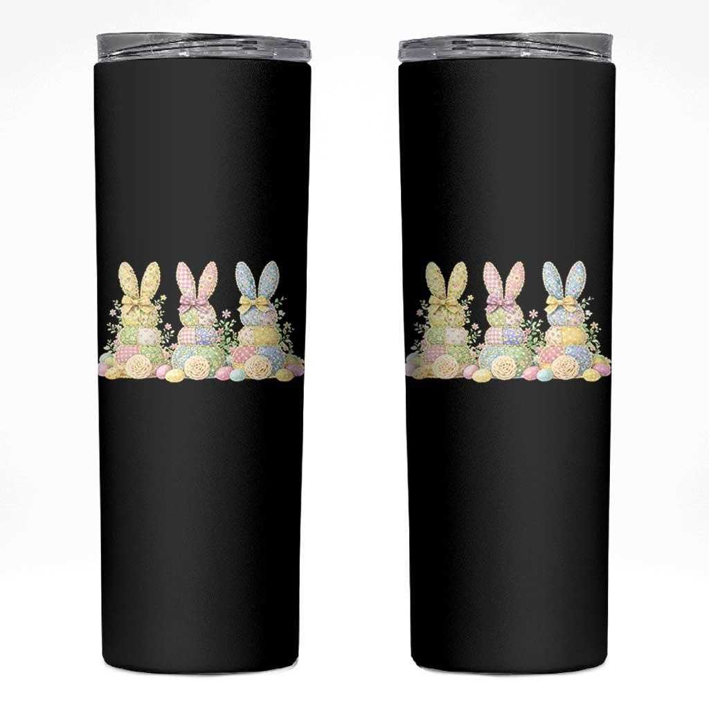 Faux Patchwork Easter Bunny Effect Printed Skinny Tumbler Cottagecore Bunny Gift For Women