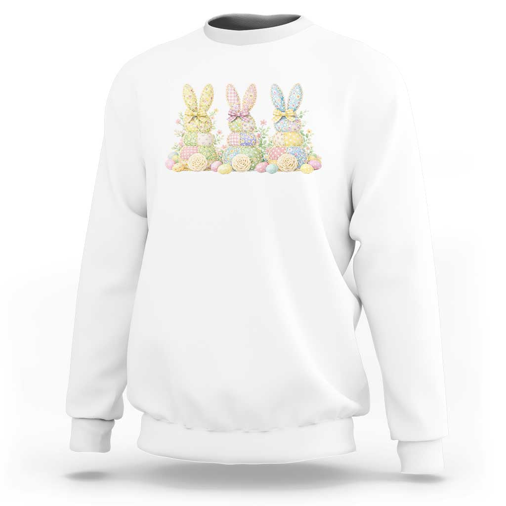 Faux Patchwork Easter Bunny Effect Printed Sweatshirt Cottagecore Bunny Gift For Women