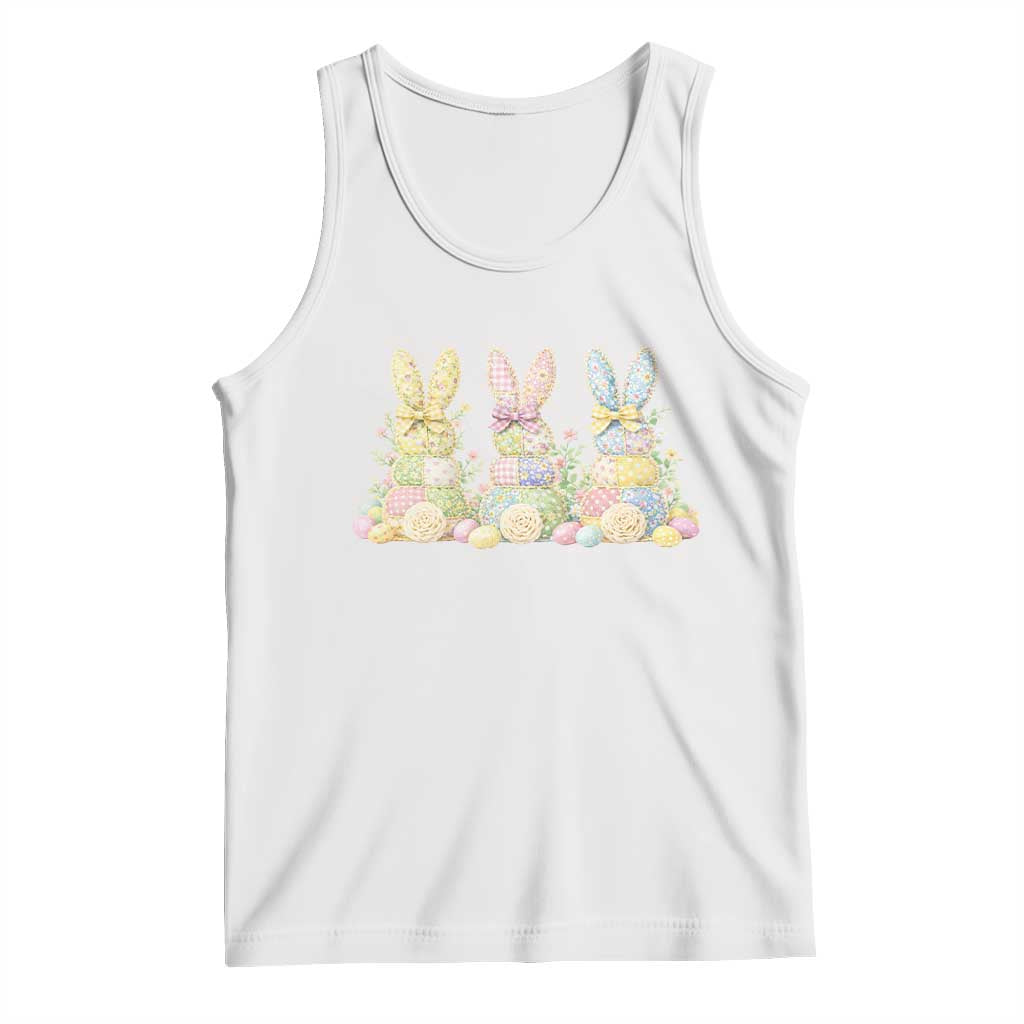 Faux Patchwork Easter Bunny Effect Printed Tank Top Cottagecore Bunny Gift For Women