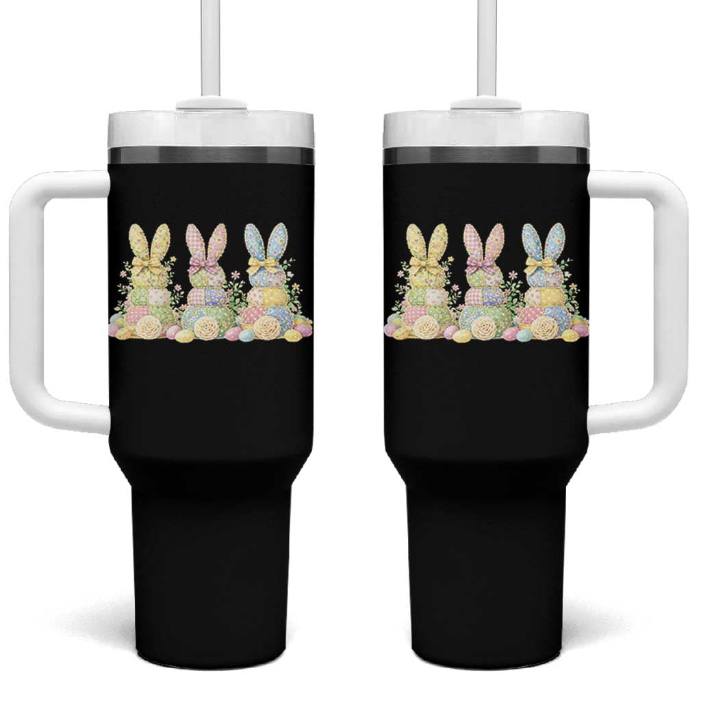 Faux Patchwork Easter Bunny Effect Printed Tumbler With Handle Cottagecore Bunny Gift For Women