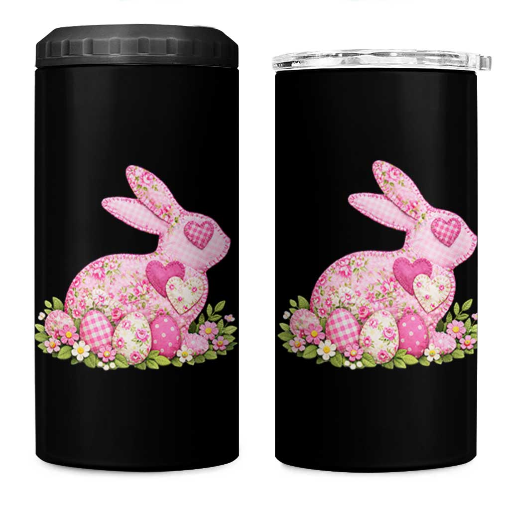 Faux Patchwork Easter Bunny Effect Printed 4 in 1 Can Cooler Tumbler Vintage Cottagecore Floral Bunny Gift