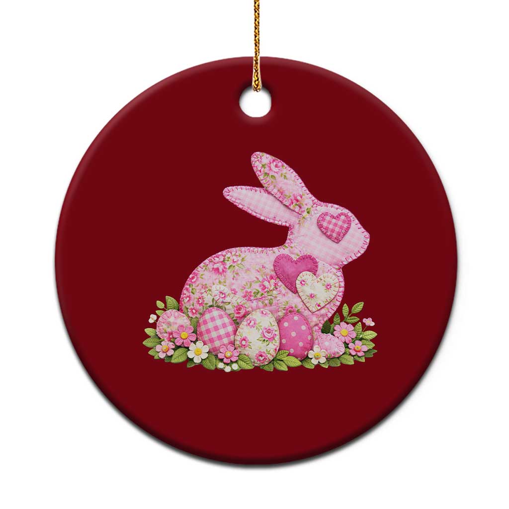 Faux Patchwork Easter Bunny Effect Printed Ceramic Ornament Vintage Cottagecore Floral Bunny Gift