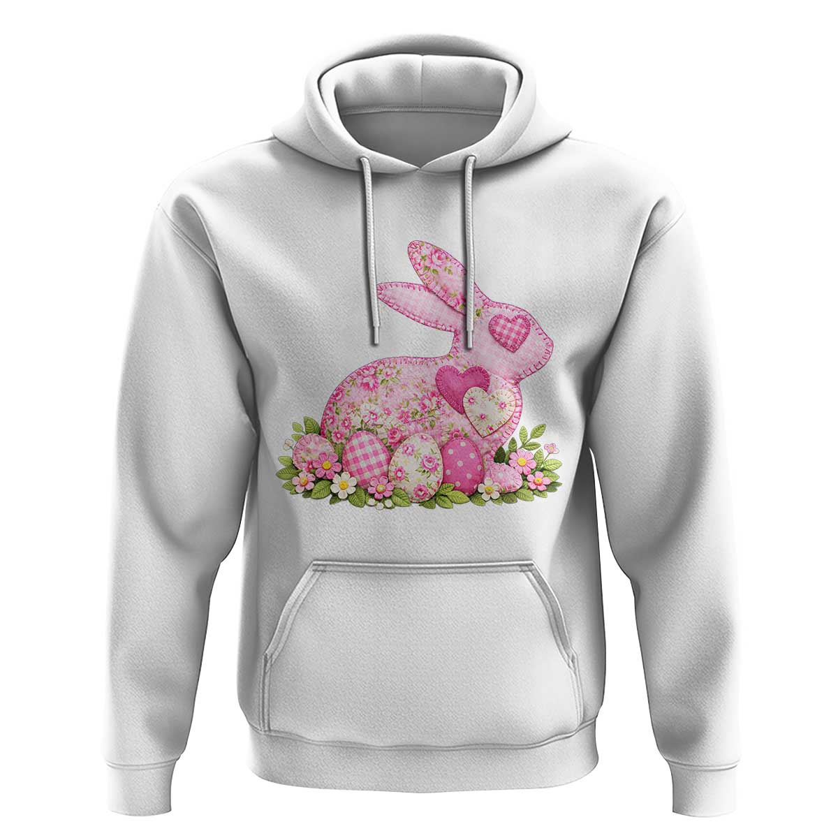 Faux Patchwork Easter Bunny Effect Printed Hoodie Vintage Cottagecore Floral Bunny Gift