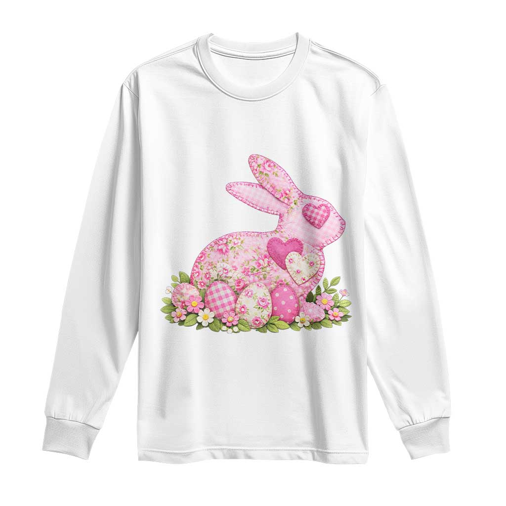Faux Patchwork Easter Bunny Effect Printed Long Sleeve Shirt Vintage Cottagecore Floral Bunny Gift
