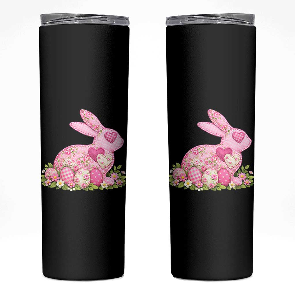 Faux Patchwork Easter Bunny Effect Printed Skinny Tumbler Vintage Cottagecore Floral Bunny Gift