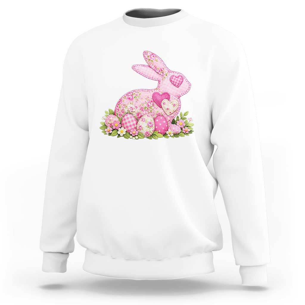Faux Patchwork Easter Bunny Effect Printed Sweatshirt Vintage Cottagecore Floral Bunny Gift