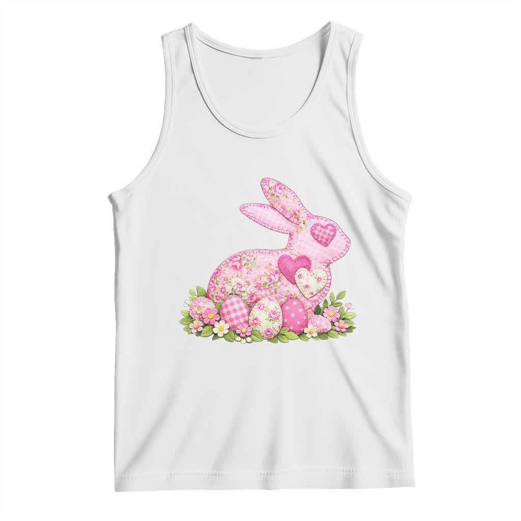 Faux Patchwork Easter Bunny Effect Printed Tank Top Vintage Cottagecore Floral Bunny Gift
