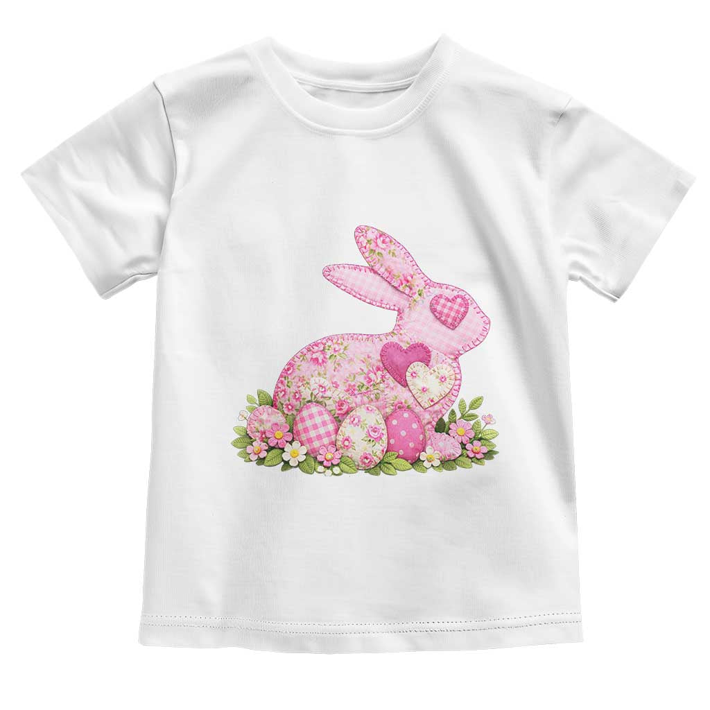 Faux Patchwork Easter Bunny Effect Printed Toddler T Shirt Vintage Cottagecore Floral Bunny Gift