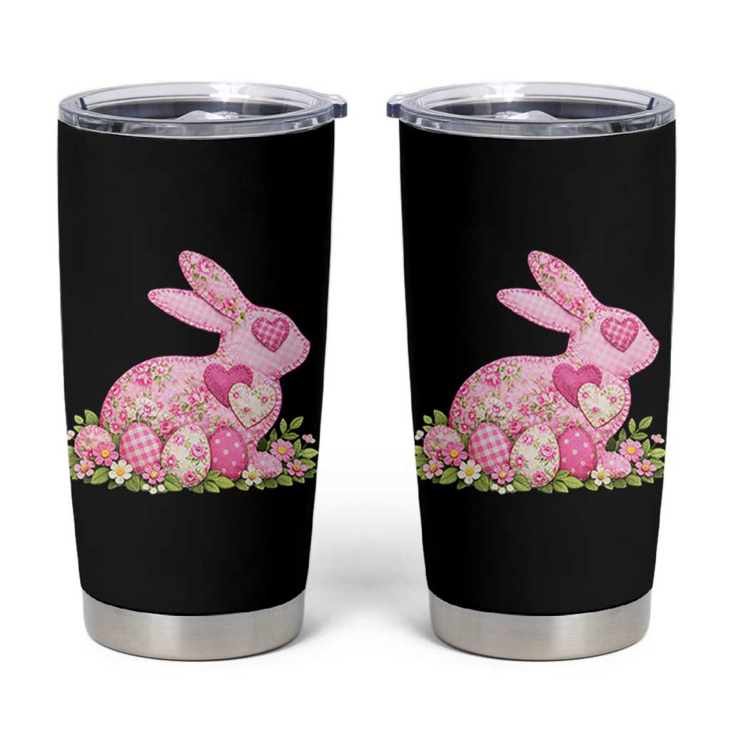 Faux Patchwork Easter Bunny Effect Printed Tumbler Cup Vintage Cottagecore Floral Bunny Gift