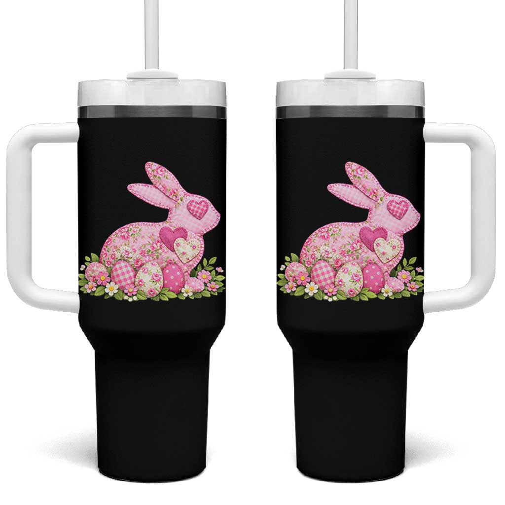 Faux Patchwork Easter Bunny Effect Printed Tumbler With Handle Vintage Cottagecore Floral Bunny Gift