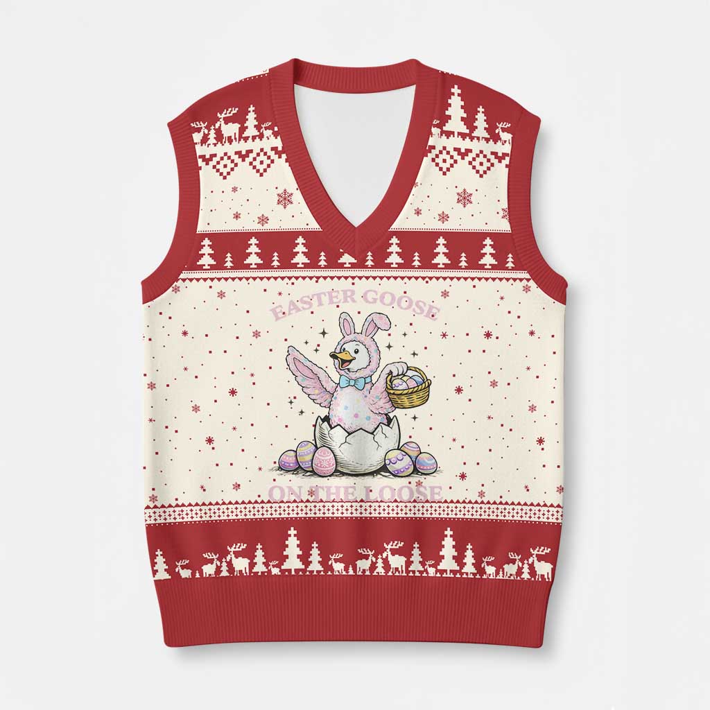 Easter Goose On The Loose V-Neck Knit Sweater Vest Funny Easter Egg Hunt Gift