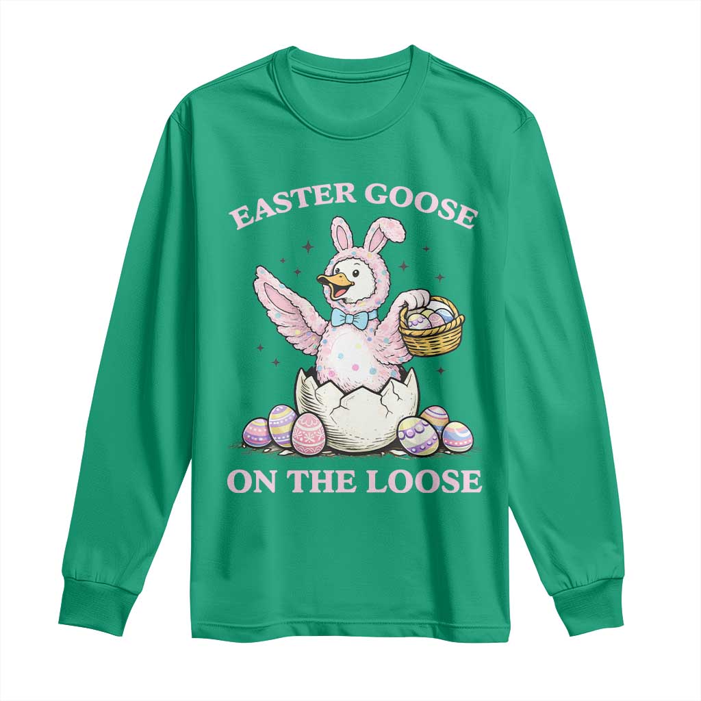 Easter Goose On The Loose Long Sleeve Shirt Funny Easter Egg Hunt Gift