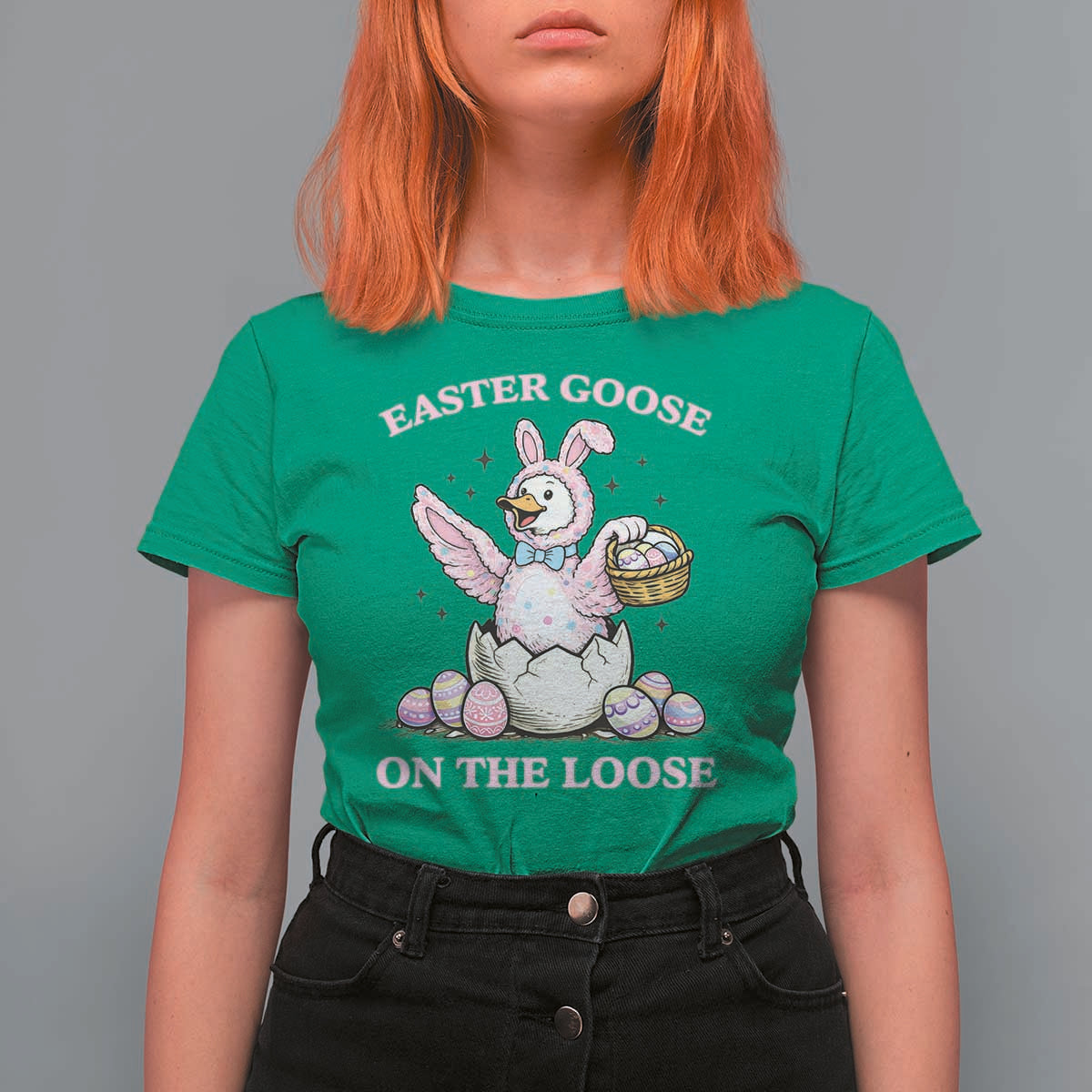 Easter Goose On The Loose T Shirt For Women Funny Easter Egg Hunt Gift