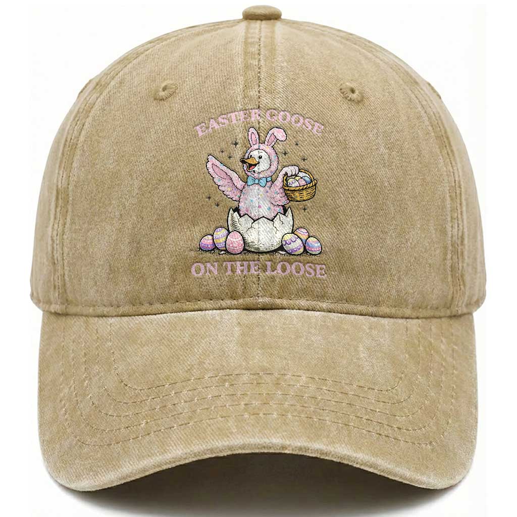Easter Goose On The Loose Washed Cotton Baseball Cap Funny Easter Egg Hunt Gift