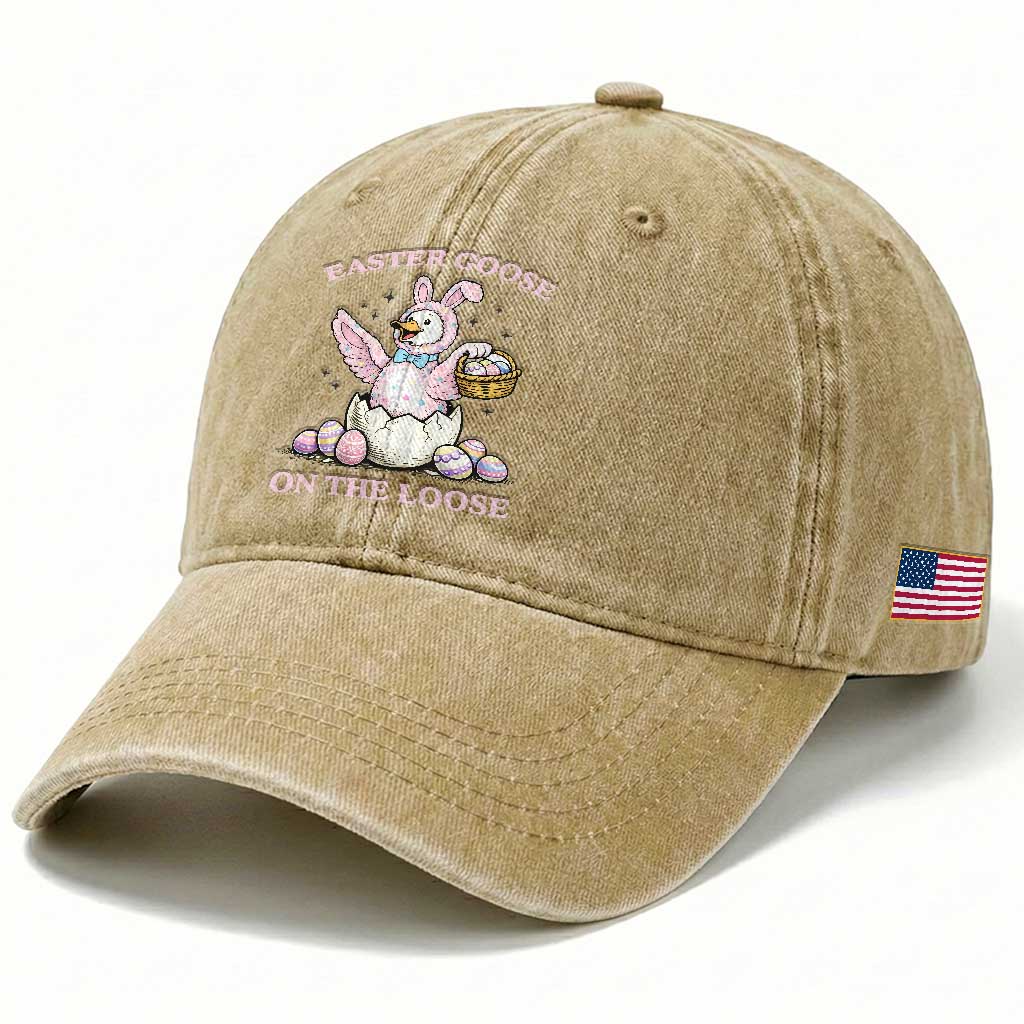 Easter Goose On The Loose Washed Cotton Baseball Cap Funny Easter Egg Hunt Gift