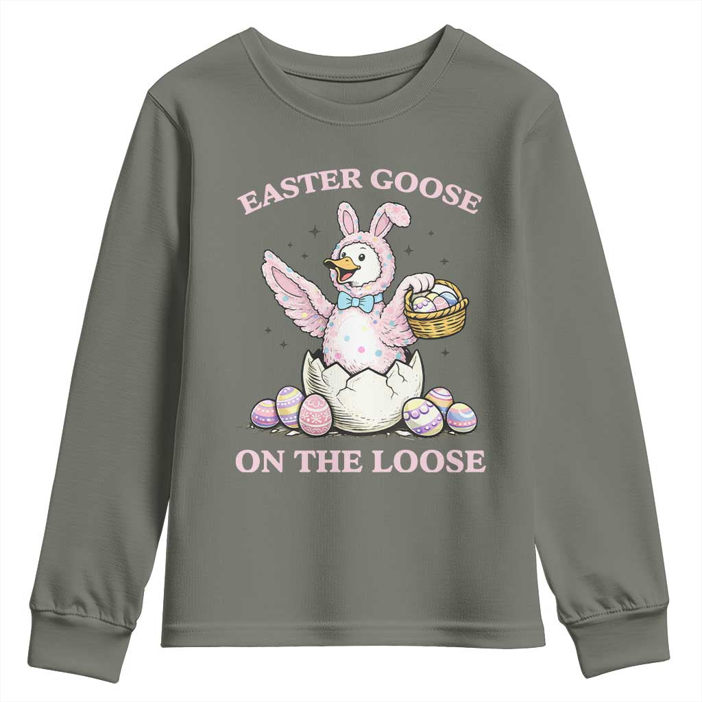 Easter Goose On The Loose Youth Sweatshirt Funny Easter Egg Hunt Gift