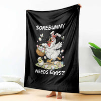 Funny Easter Chicken Bunny Ears Throw Blanket Somebunny Needs Eggs
