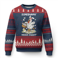Funny Easter Chicken Bunny Ears Ugly Christmas Sweater Somebunny Needs Eggs