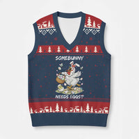 Funny Easter Chicken Bunny Ears V-Neck Knit Sweater Vest Somebunny Needs Eggs