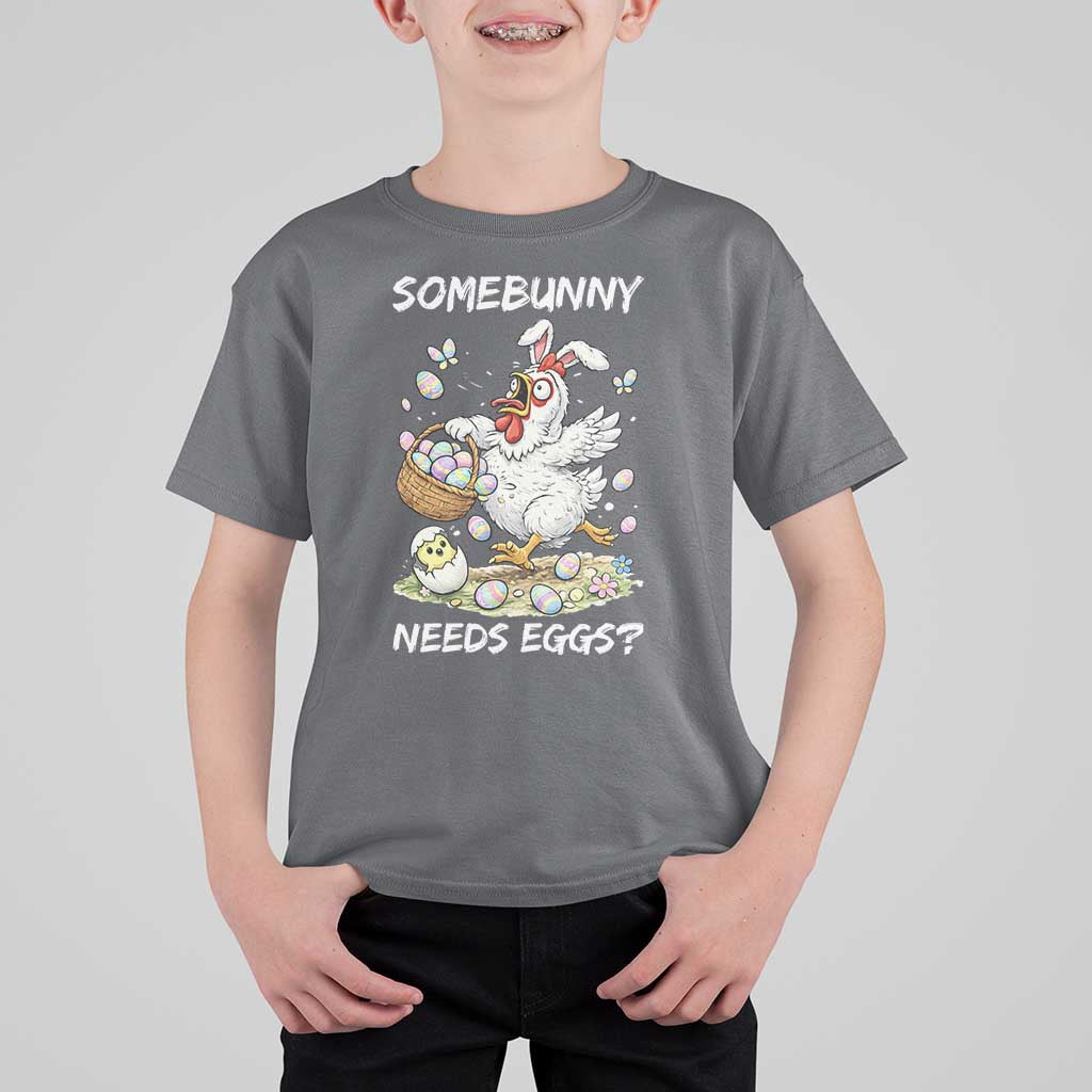 Funny Easter Chicken Bunny Ears T Shirt For Kid Somebunny Needs Eggs