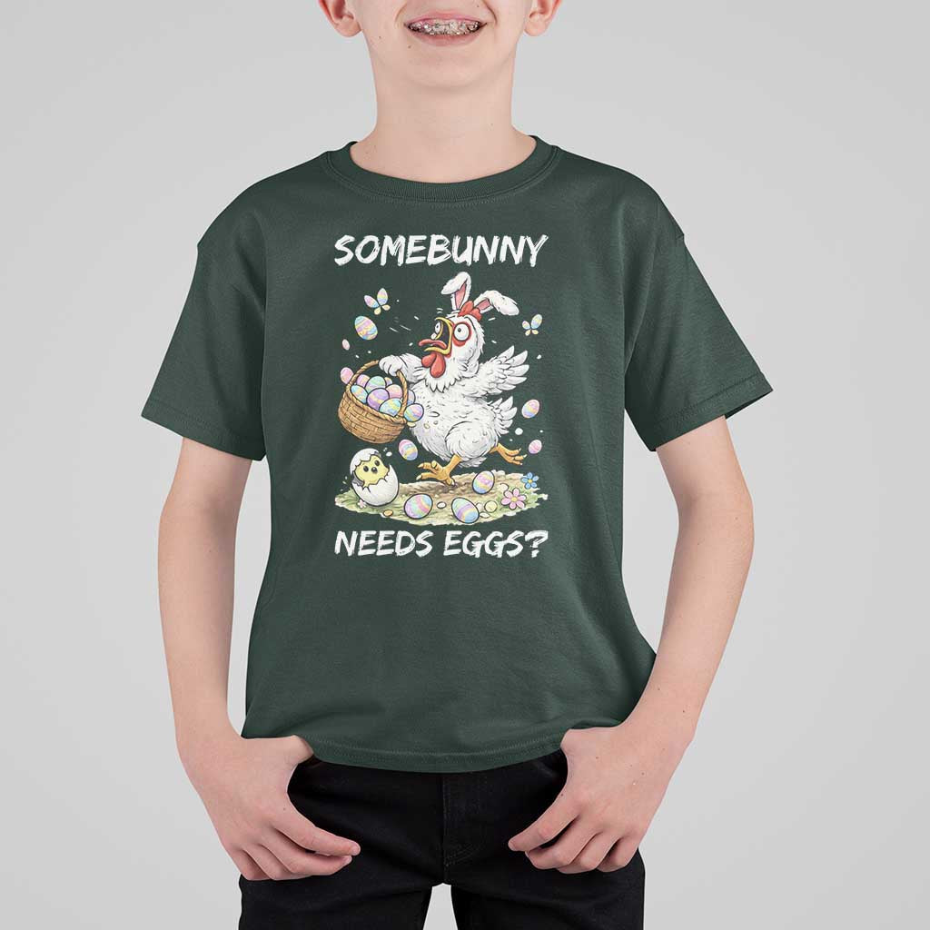 Funny Easter Chicken Bunny Ears T Shirt For Kid Somebunny Needs Eggs