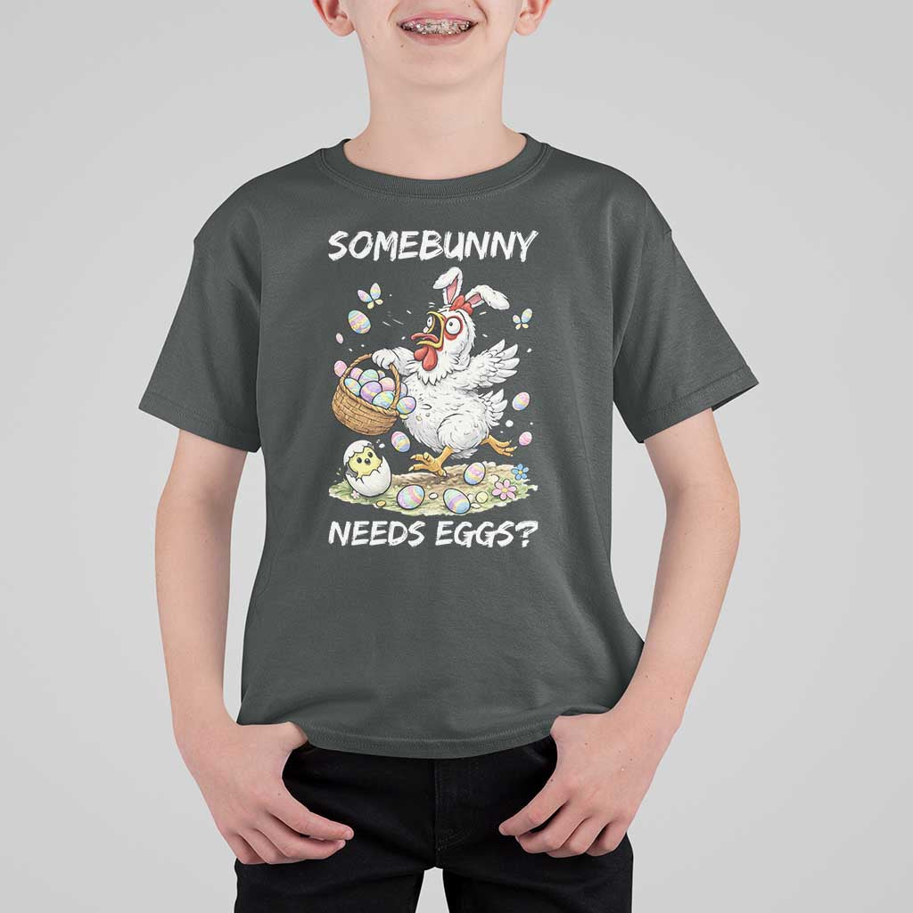 Funny Easter Chicken Bunny Ears T Shirt For Kid Somebunny Needs Eggs