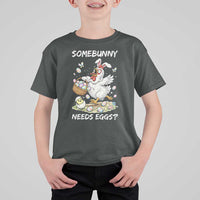 Funny Easter Chicken Bunny Ears T Shirt For Kid Somebunny Needs Eggs