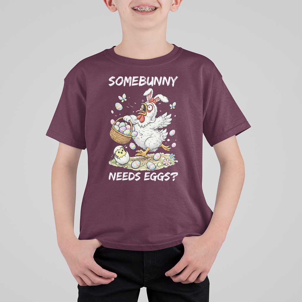 Funny Easter Chicken Bunny Ears T Shirt For Kid Somebunny Needs Eggs