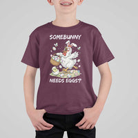 Funny Easter Chicken Bunny Ears T Shirt For Kid Somebunny Needs Eggs