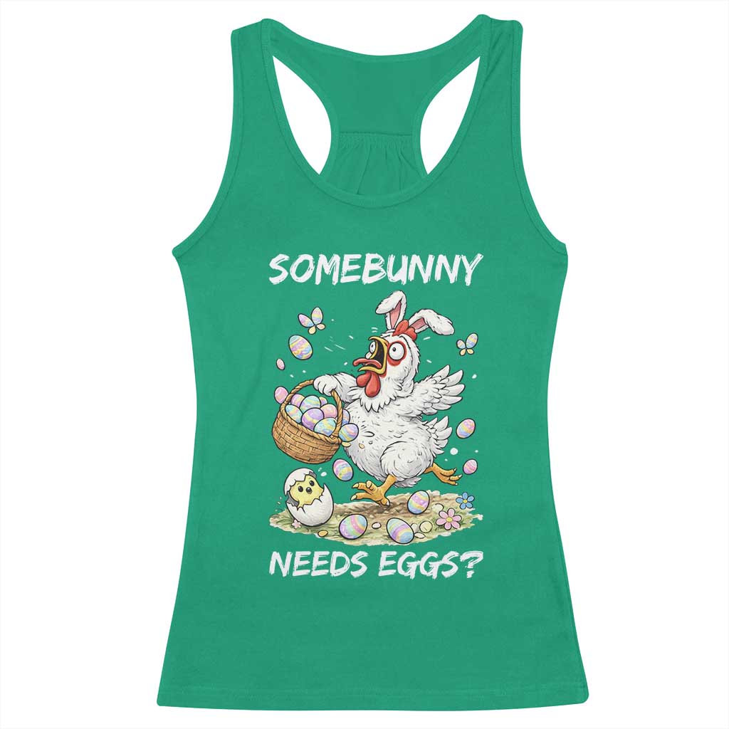 Funny Easter Chicken Bunny Ears Racerback Tank Top Somebunny Needs Eggs