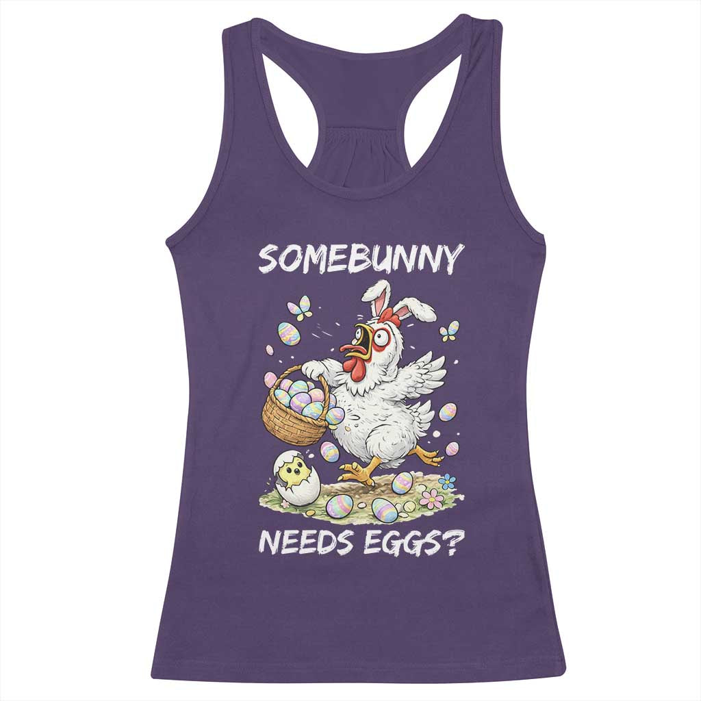 Funny Easter Chicken Bunny Ears Racerback Tank Top Somebunny Needs Eggs