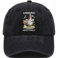 Funny Easter Chicken Bunny Ears Washed Cotton Baseball Cap Somebunny Needs Eggs