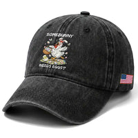 Funny Easter Chicken Bunny Ears Washed Cotton Baseball Cap Somebunny Needs Eggs