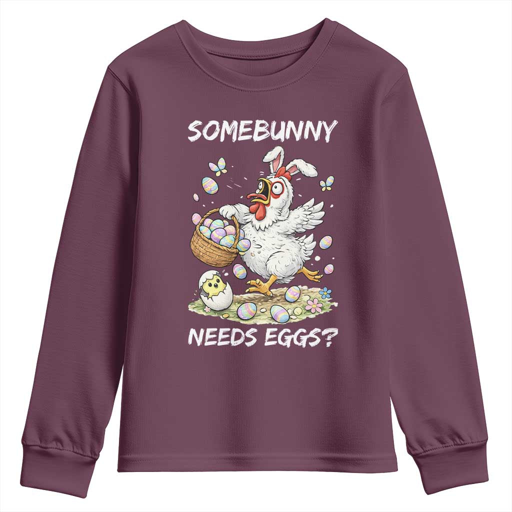 Funny Easter Chicken Bunny Ears Youth Sweatshirt Somebunny Needs Eggs