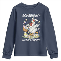 Funny Easter Chicken Bunny Ears Youth Sweatshirt Somebunny Needs Eggs