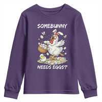 Funny Easter Chicken Bunny Ears Youth Sweatshirt Somebunny Needs Eggs