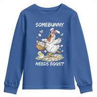 Funny Easter Chicken Bunny Ears Youth Sweatshirt Somebunny Needs Eggs