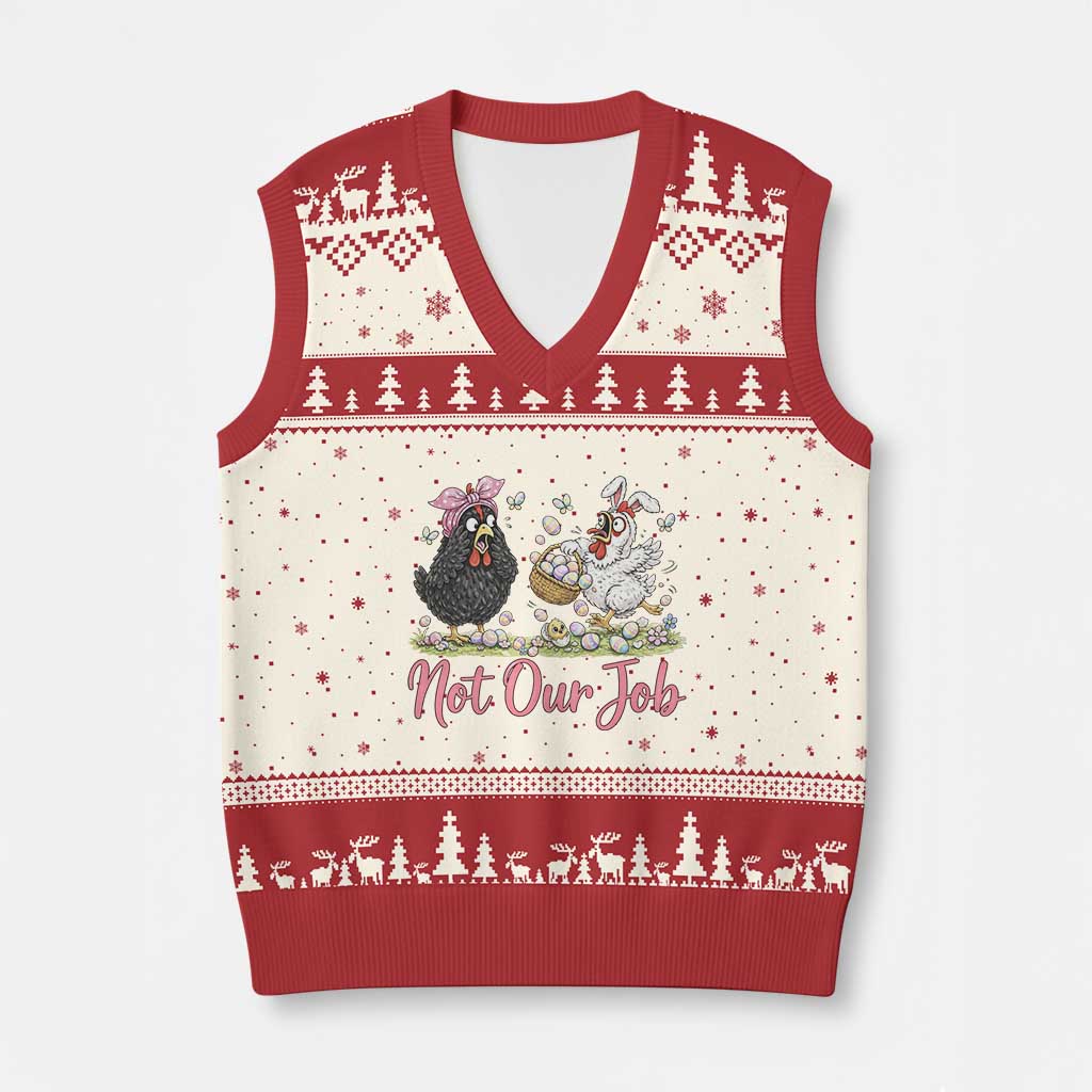 Funny Chicken Bunny Ears V-Neck Knit Sweater Vest Not Our Job Easter Gift