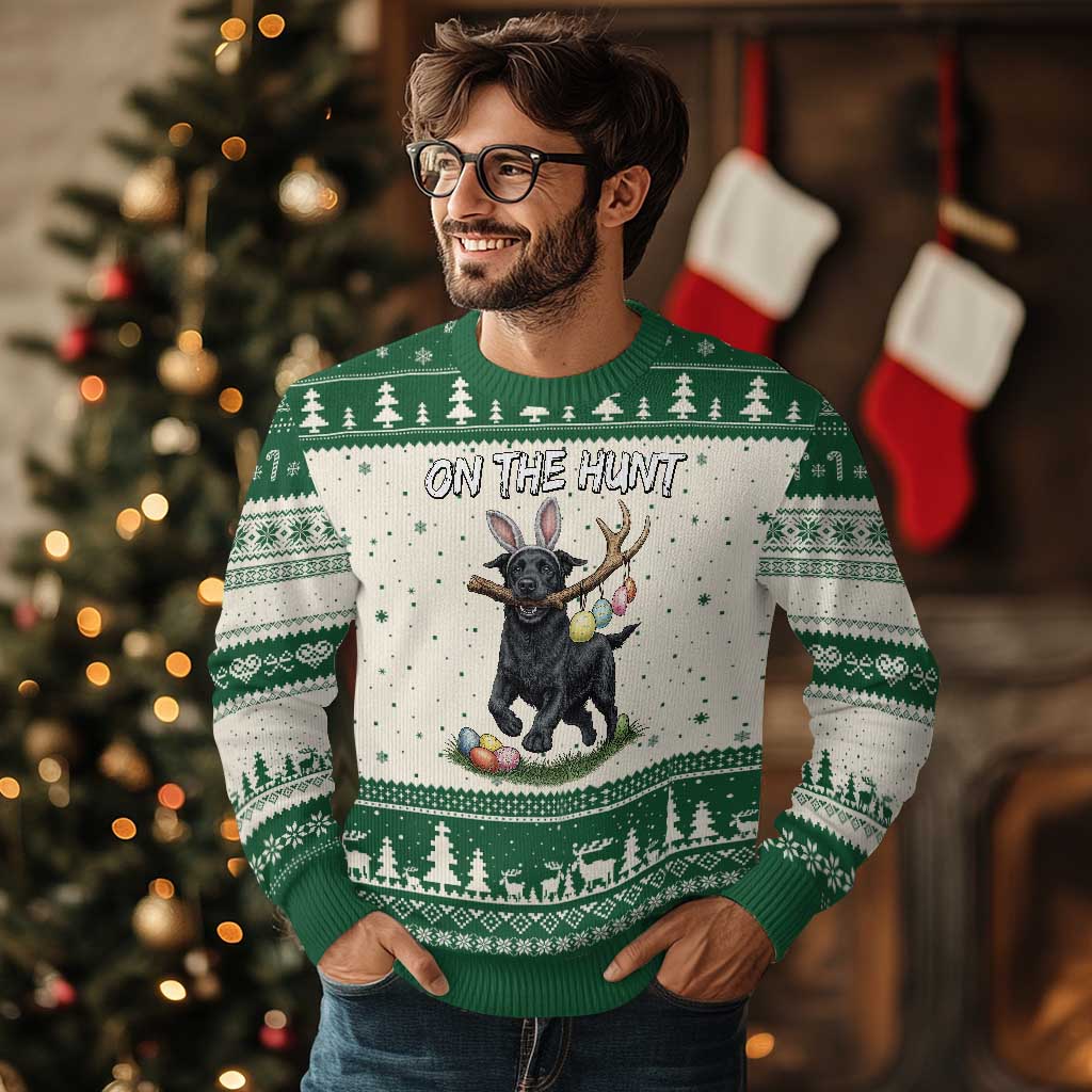 Funny Easter Hunting Dog Ugly Christmas Sweater Labrador Bunny Ears On The Hunt