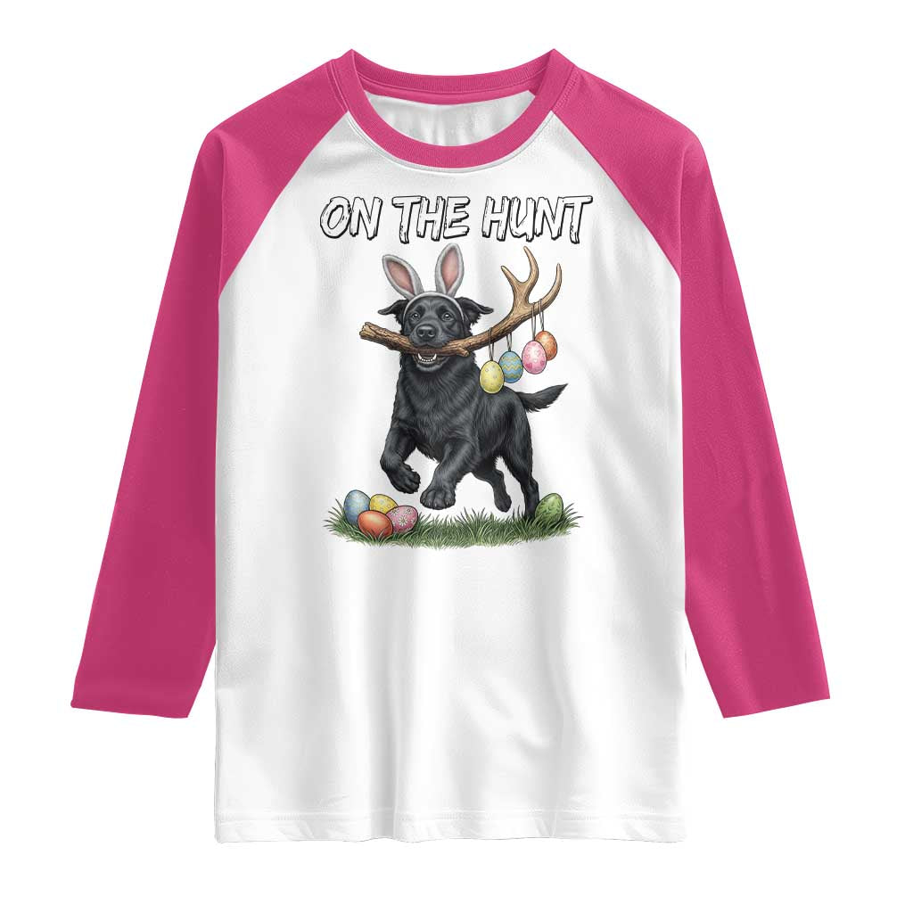 Funny Easter Hunting Dog Raglan Shirt Labrador Bunny Ears On The Hunt