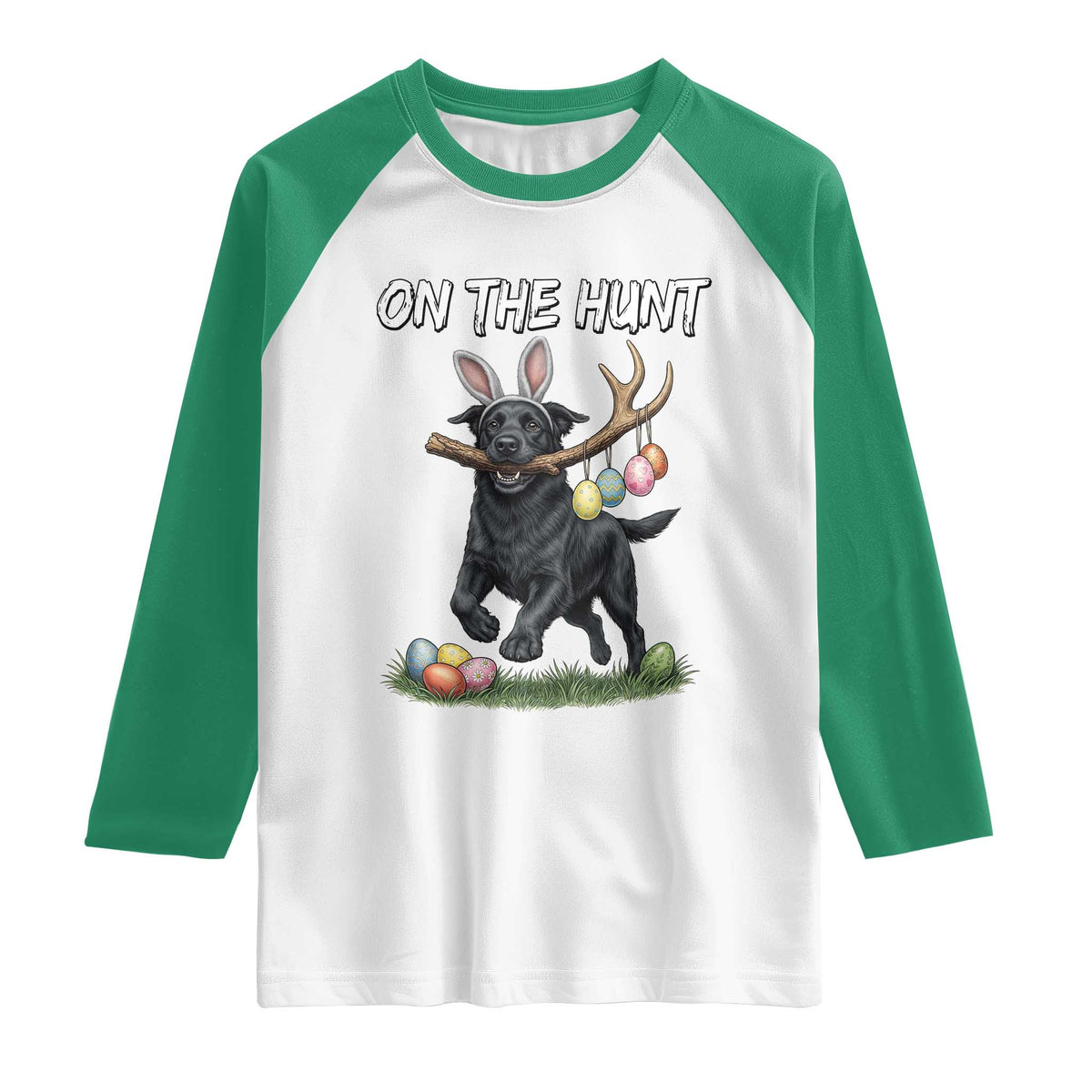 Funny Easter Hunting Dog Raglan Shirt Labrador Bunny Ears On The Hunt