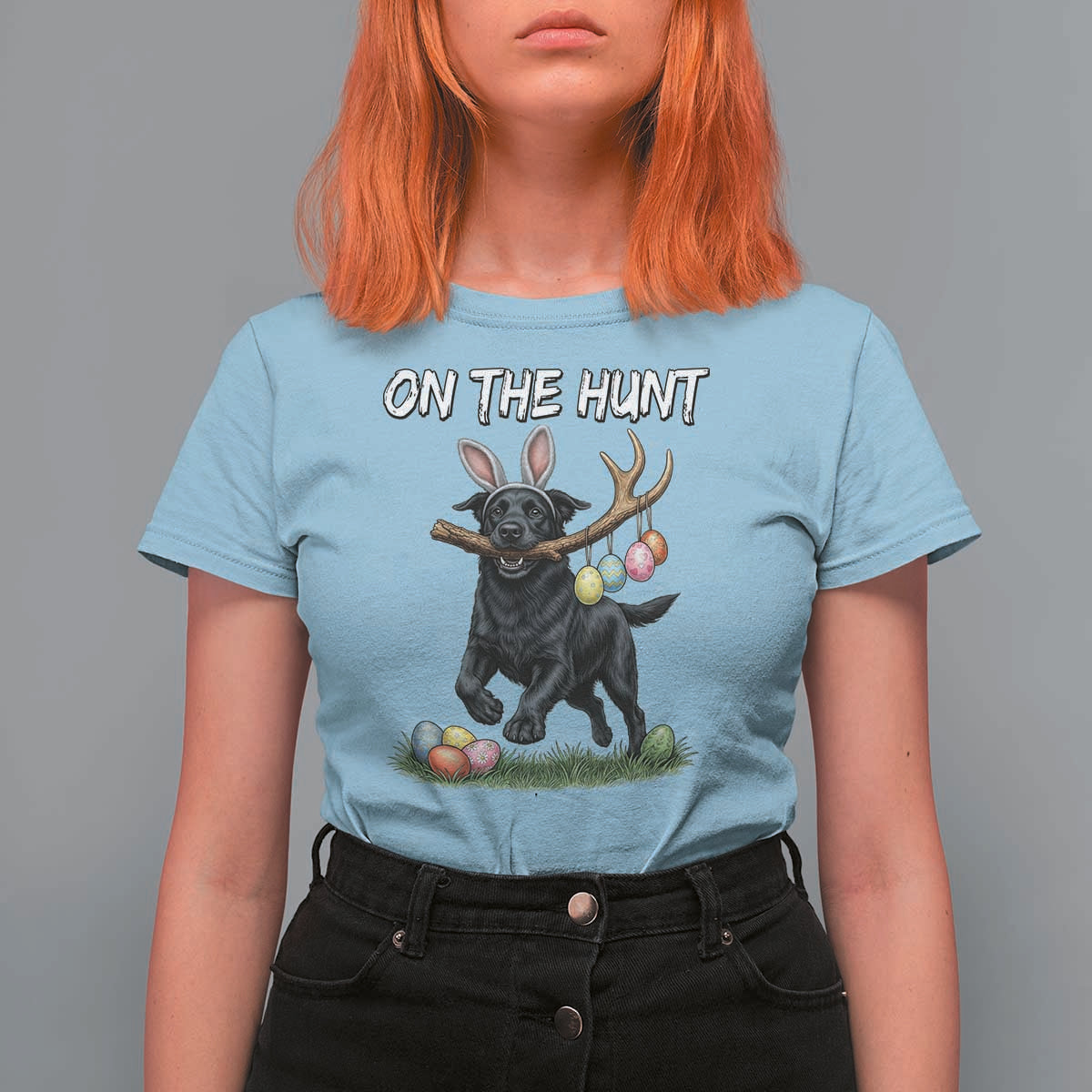 Funny Easter Hunting Dog T Shirt For Women Labrador Bunny Ears On The Hunt