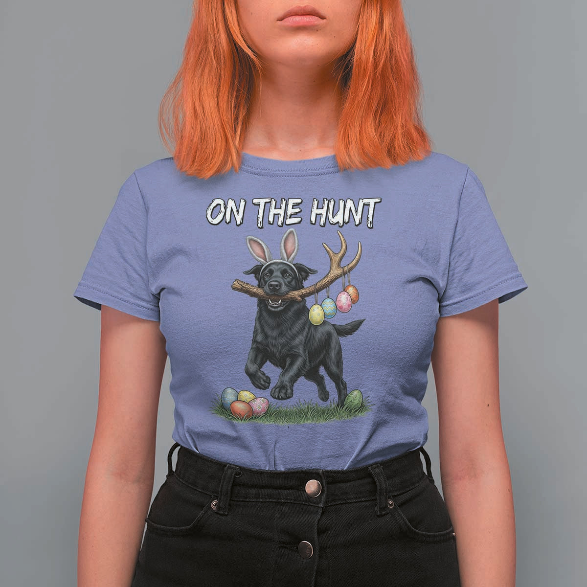Funny Easter Hunting Dog T Shirt For Women Labrador Bunny Ears On The Hunt