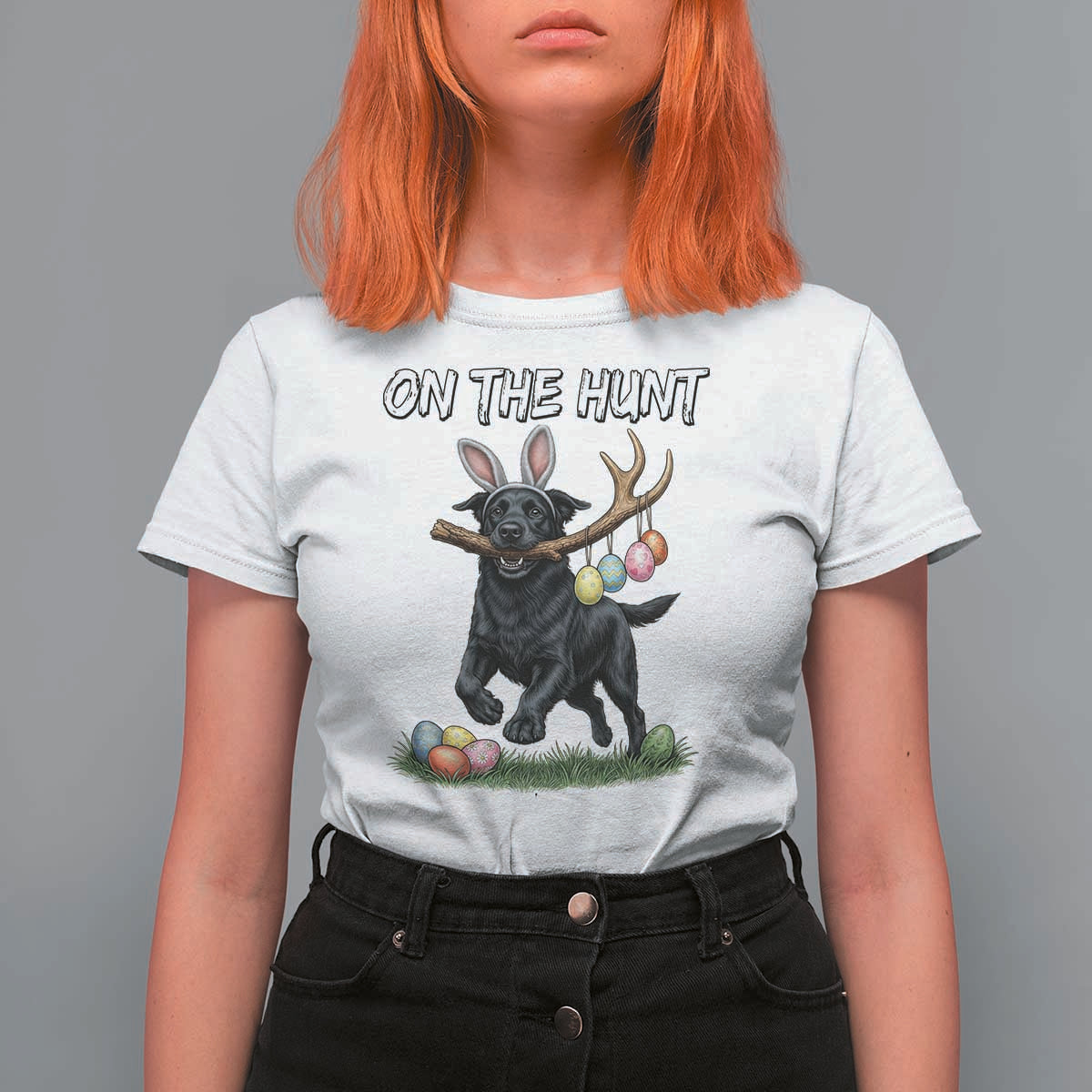 Funny Easter Hunting Dog T Shirt For Women Labrador Bunny Ears On The Hunt