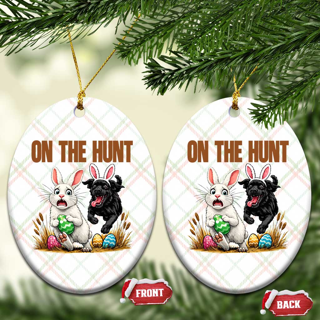 Funny Easter Labrador Bunny Ears Ceramic Ornament On The Hunt